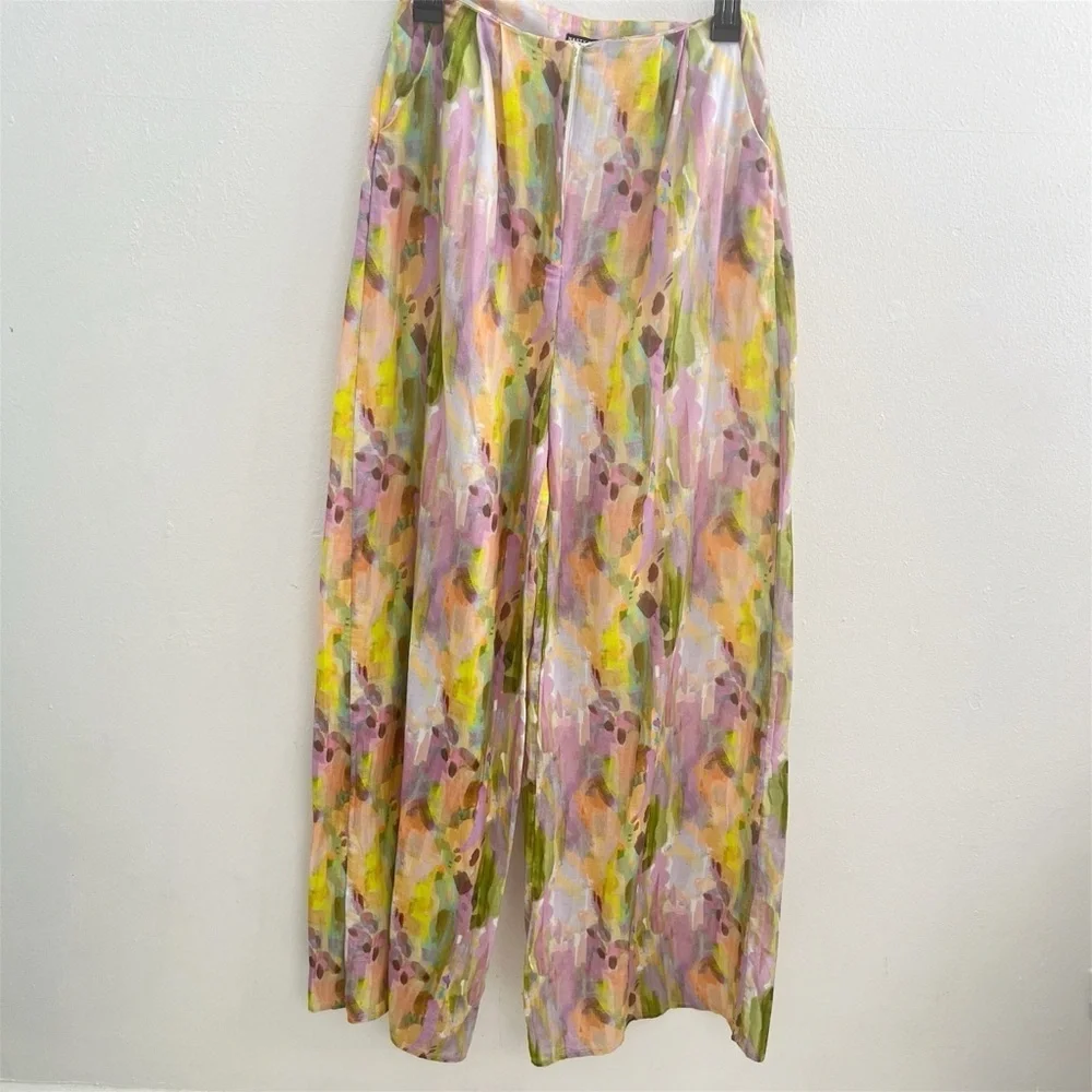 NEW Anthropologie Nasty Gal LINEN Pants wide leg palazzo size 4 purple green